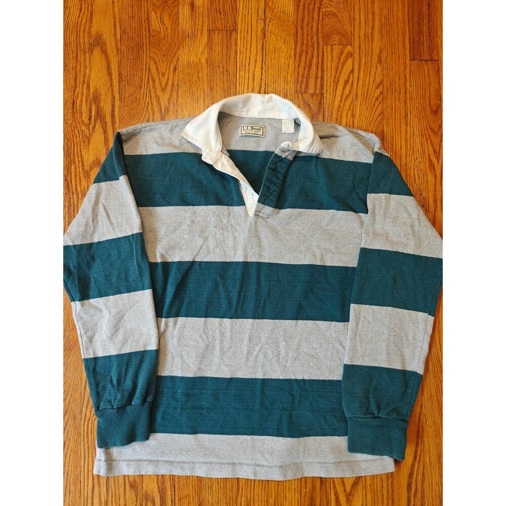 Vintage 90s L.L. Bean Rugby Shirt Made in USA M Heavyweight Cotton Striped